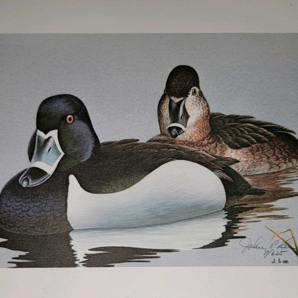 John P Lee 1982 Pair Of Ducks Unframed print #7/625 Pencil Signed 11⅛ x 10¼